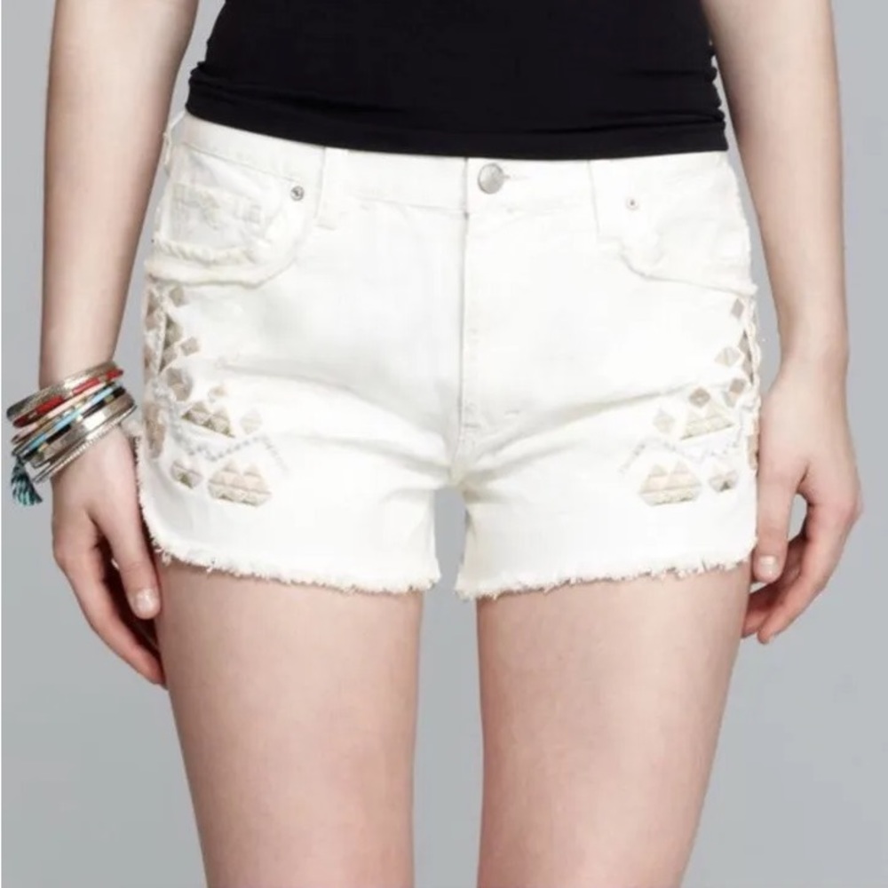 Free People Tulum Embroidered Denim Shorts